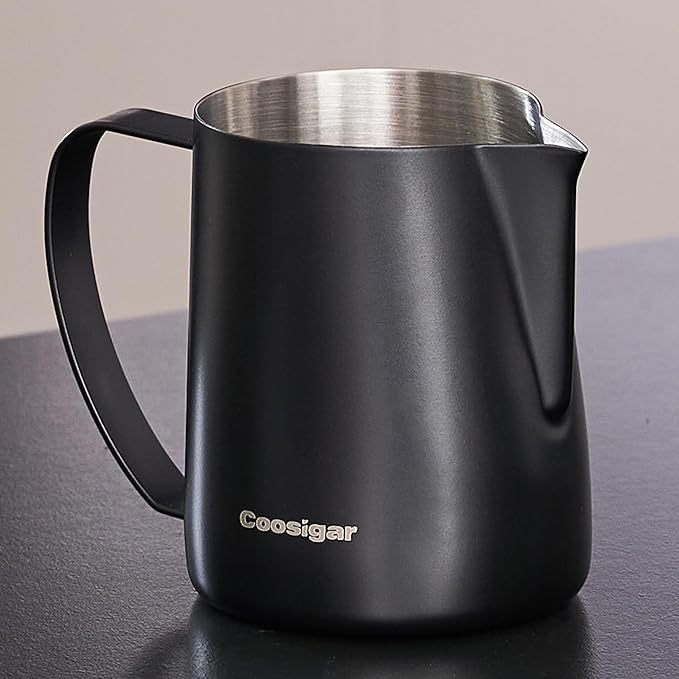 Milk Frothing Pitcher 450ml/15oz,304 Stainless steel Espresso Steaming Pitcher,milk frother cup,Milk Jug Cup,Latte Art(black)