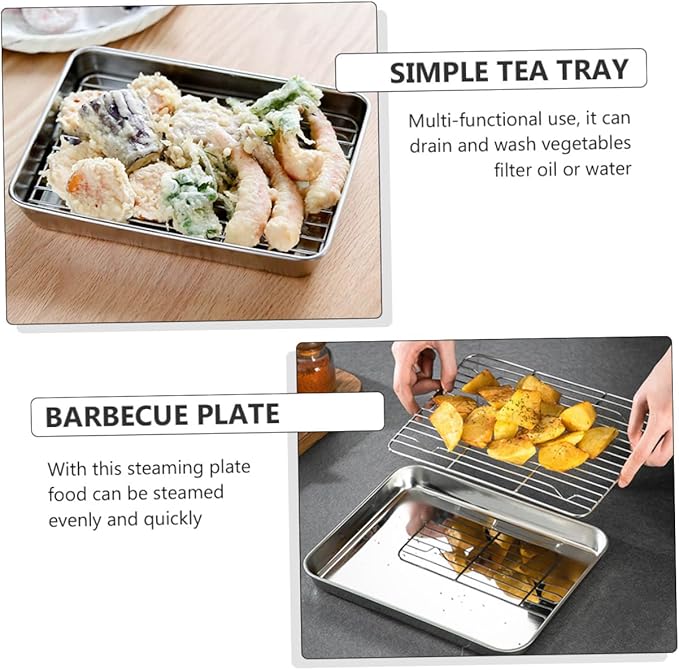 Zerodeko 1Pc Serving Tray with Net Bracket Multi Functional Food Storage Plate for Draining Steaming and Baking