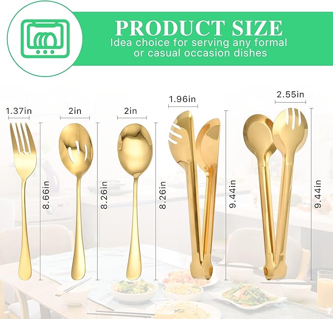 20.99 Worldity 10 Pieces Stainless Steel Flatware Serving Utensils Large Serving Spoon Set Multipurpose Gold Serving Utensils for Home Restaurant Party Dishwasher Safe Gold