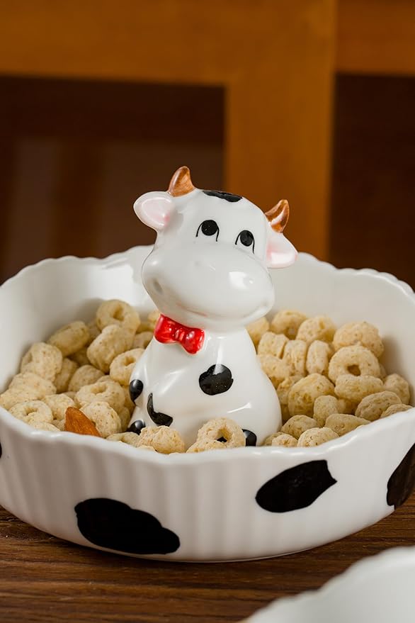DIHOclub Decorative Ceramic Candy Bowl - Snack Serving Dish for Pistachios, Nuts, Candies, Jewelry Storage, Perfect for Holidays, Parties, and Gifts, 6 Inches(White Cow)