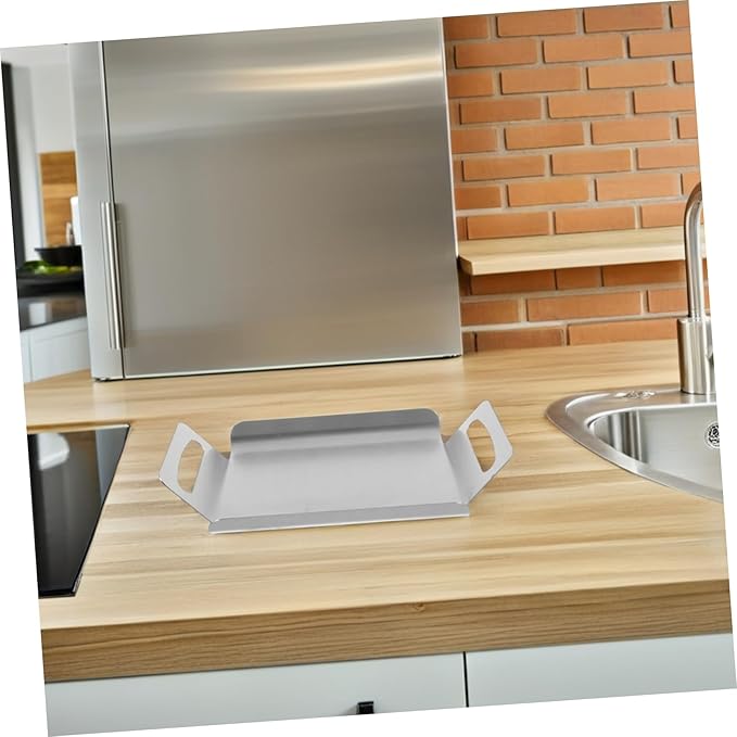 Stainless Steel Snack Serving Tray Silver Multi-Purpose Platter Reusable Food Preserving Tray Steel Korean Style Handles Thickened Design for Home and Restaurant Use