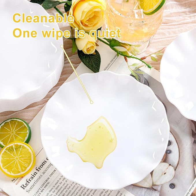 LIYH 20 Pcs 7.5 Inch White Dessert Scalloped Plastic Plates Reusable - Unbreakable Plastic Cake Plates for Weddings Party Outdoor Picnics Dishwasher Safe BPA Free Valentine's & Mother's Day
