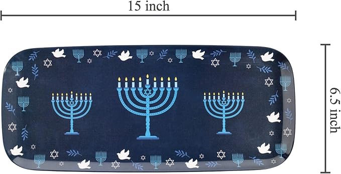 UPware Hanukkah Melamine Serving Tray, 15 x 6.5 Inch Rectangular Serving Platter, BPA Free Food Tray for Party Entertaining