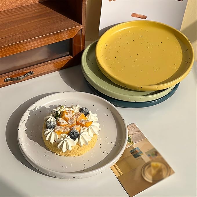 Dining Plates Ink Dot Pattern Dining Plate Simple Ceramic Dining Plate Household Kitchen Restaurant Round Plate Vintage Dessert Fruit Tray Ceramic Dinner Plates (C One Size)