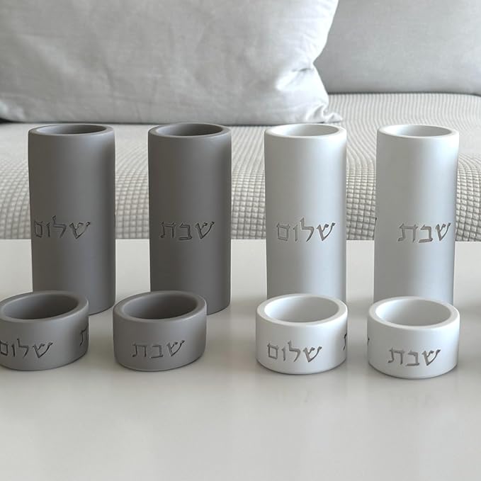 SURI Shabbat Candle Holders Set – Modern Judaica Shabbat Candlesticks for Tea Lights – Concrete Shabbos Candles Holders, Dripless Design – Jewish Gift & Home Decor