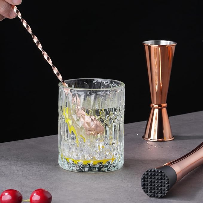 Rosegold Muddler for Cocktails, Matching Jigger and Bar Spoon with Bar Muddler - 3 Pcs Cocktail Muddler Set