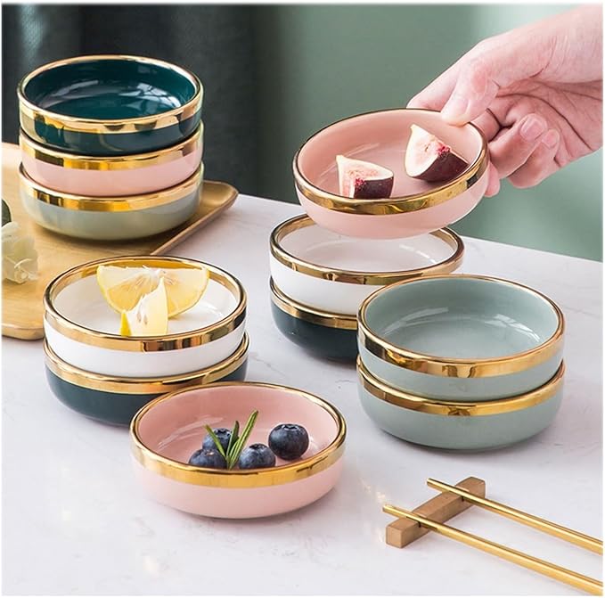 FAREWELL Dipping Bowls Dipping Bowl Set 5pcs Round Seasoning Plate Ceramic Small Bowl Dipping Sauce Dried Fruit Nut Candy Plate Appetizer Bowls (Color : C)