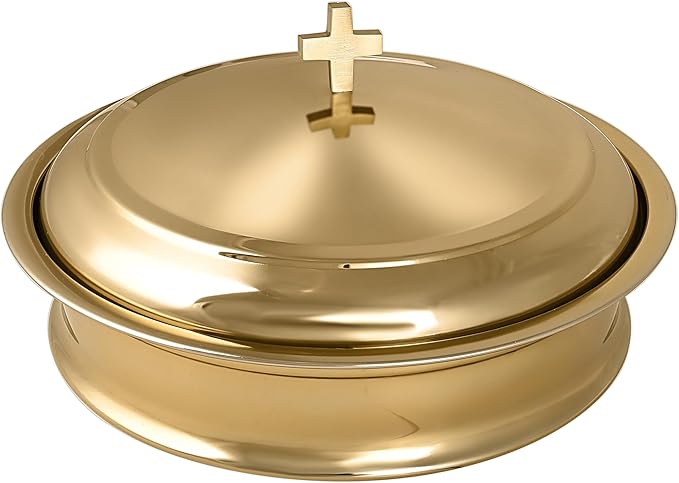 Communion Ware | Church Communion Tray Set | Holy Stackable 1 Communions Tray with a Cover for Churches | Communions Supplies | Stainless Steel Trays with 40 Holes Disk – Shiny Gold Finish