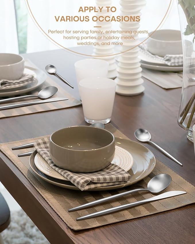 Silverware Set For 8,Ollex 40 Pieces Matte Flatware Set,Stainless Utensil set with Knives Forks and Spoons Tableware Cutlery Set for Home Kitchen Restaurant Hotel,Satin Finish&Dishwasher Safe