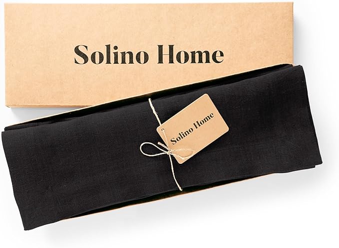 Solino Home 100% Pure Linen Placemats Set of 6 - Black 14 x 19 Inch Table Place Mats for Christmas, Winter, New Year - Sonoma, Machine Washable