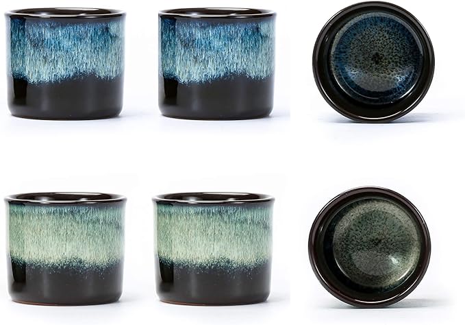 LAVINTTO Japanese Tea Cups Set of 6, Ceramic Teacups, Chinese Tea Cups for Hot Tea or Coffee, Demitasse Cups 2.5 Ounces Coffee Mugs (mixed interior&exterior)