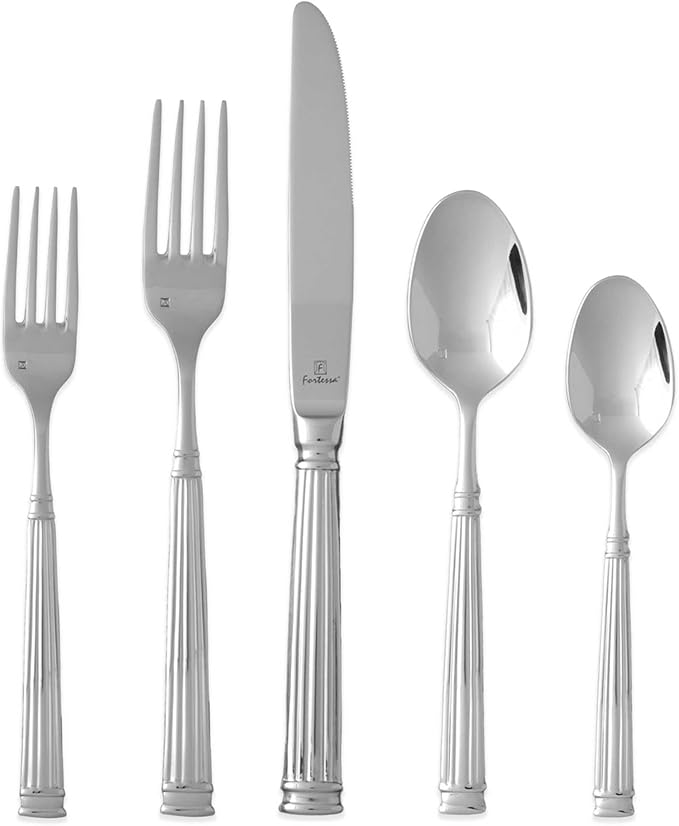 FORTESSA Doria 18/10 Stainless Steel Flatware, 20 Piece Place Setting With Table Knives, Forks and Spoons (Service For 4), Dishwasher Safe, Polished