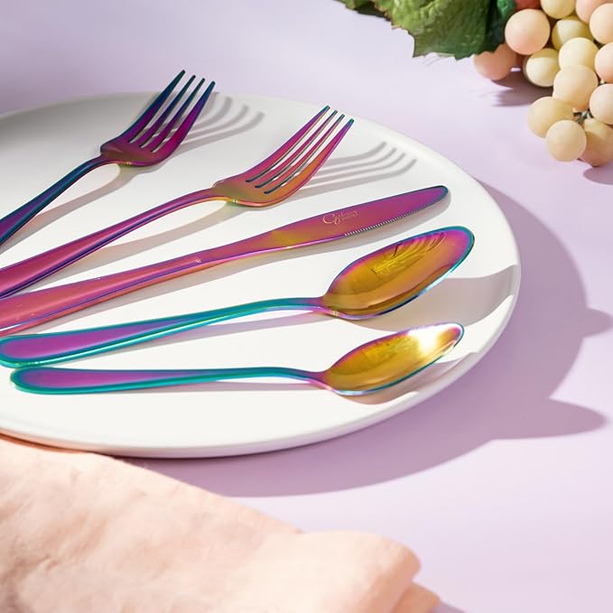 Gibson Home Ravidia Rainbow Heavy Gauge Flatware Cutlery Silverware Set 20 Pieces, Stainless Steel Colorful Utensils, Tableware Set Service for 4