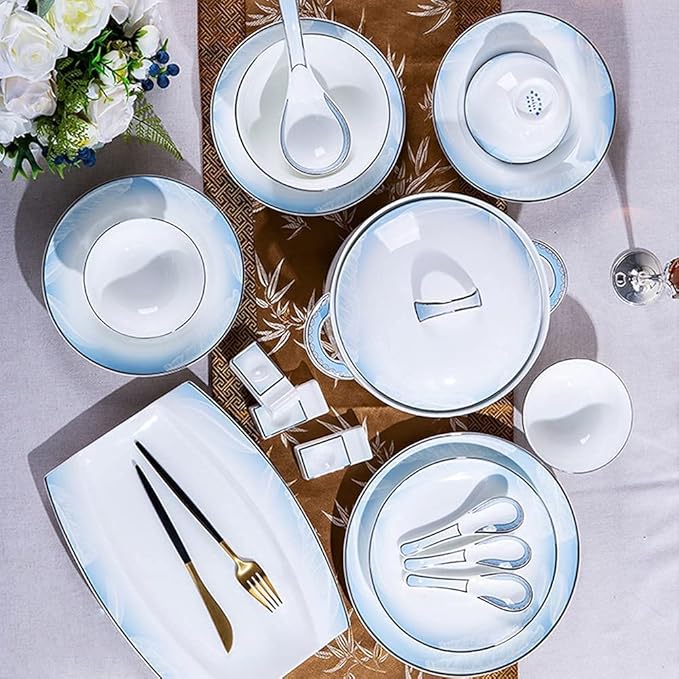 Dinnerware Sets - Luxury Gift Dishes Service Set, 56/60PCS Ceramic Dinnerware Set Bone China Tableware Dishes Plates Ceramic Combination Dinner Service Set Diner Set (60 Pieces)