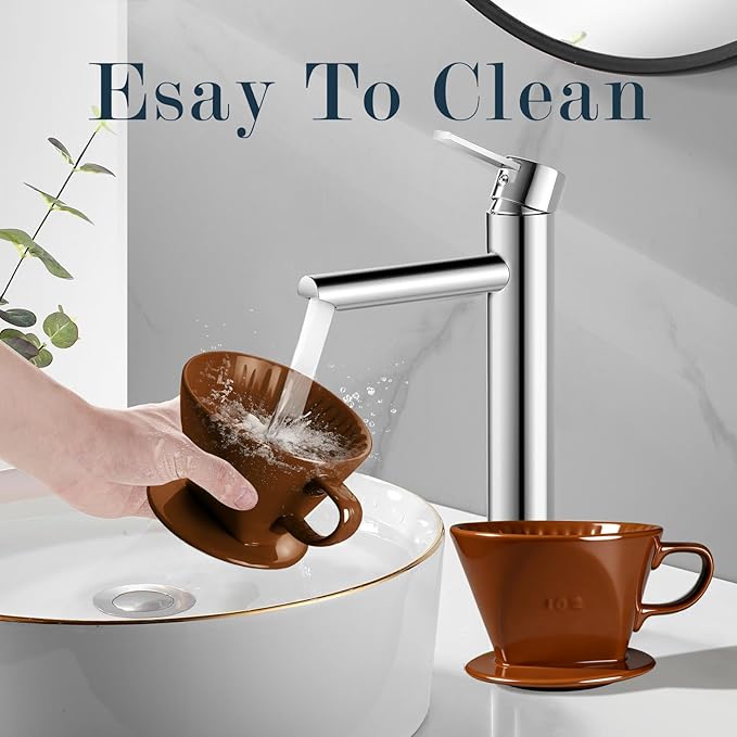 Handmade Pour Over Ceramic Coffee Dripper - Authentic Brewing Experience for Camping, Office, and Home (Coffee Brown)