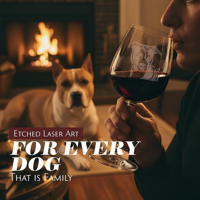 Etched Laser Art American Staffordshire Terrier Personalized Dog Themed Etched 12.75oz Wine Glass Custom Dog Breed Wine Glasses for Pet Lovers, Personalized Birthday Gift for Men & Women