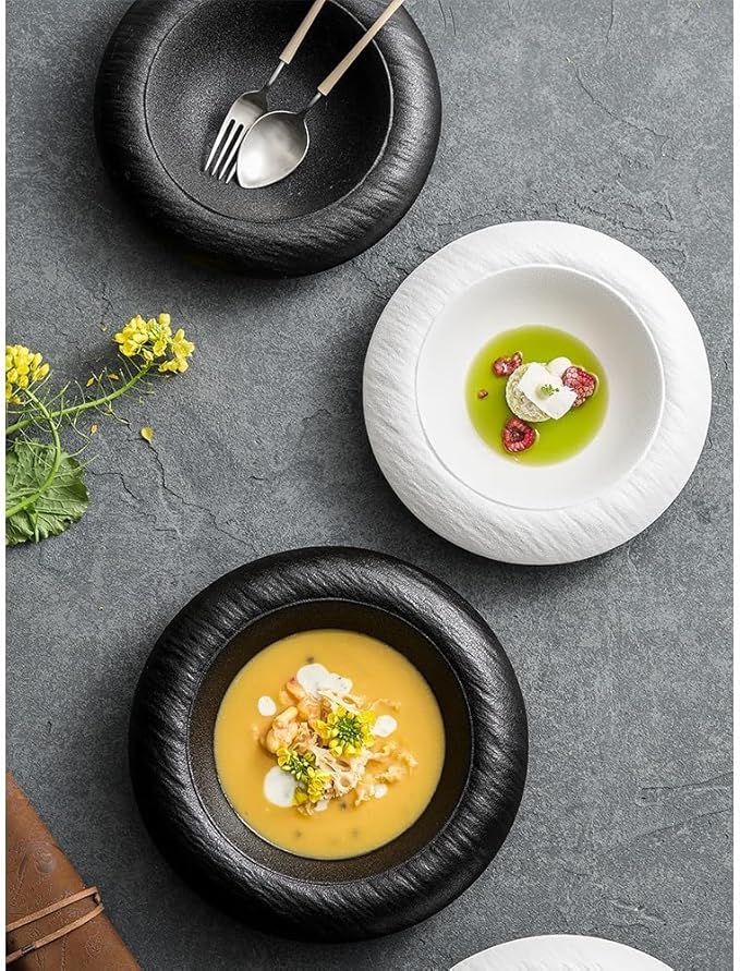 Dinner Plates 9-inch Cooking Bowl Straw Hat Ceramic Plate Western Food Simple Salad Home Appetizer Dessert Cake Tableware Kitchen Salad Bowl(A,9 in)