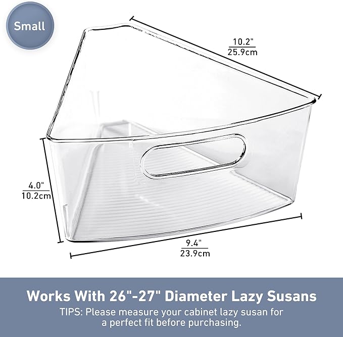 Leeden Lazy Susan Organizer for 26" Diameter Corner Lazy Susan, Plastic Kitchen Cabinet Storage Bins with Handle, 8 Packs, 1/8 Wedge - Food Safe, BPA Free