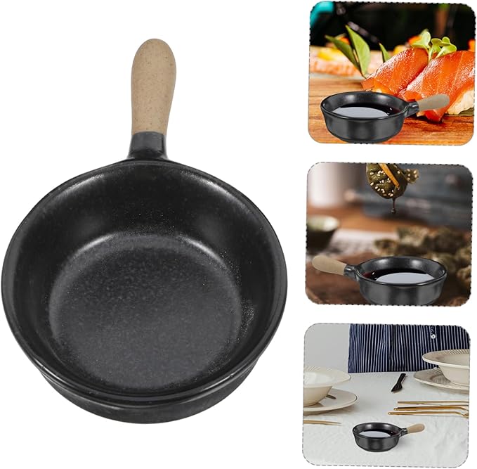 VOSAREA Porcelain Dipping Dish with Ergonomic Handle Ceramic Sauce Bowl for Sushi Condiments Appetizer Plate Black Seasoning Cup for Dining and Parties