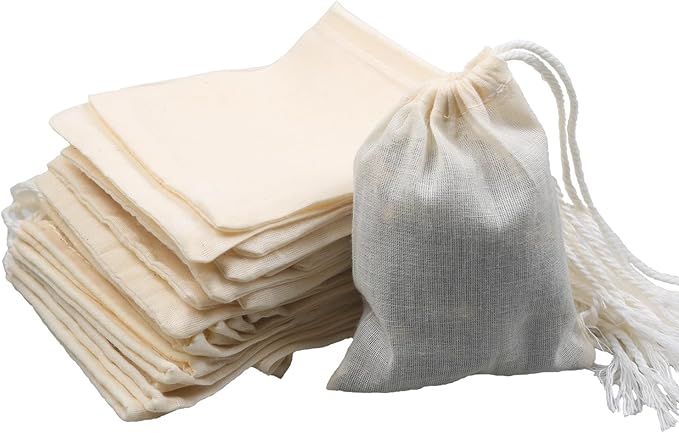 20Pcs Reusable Tea Filter Bags,Soup Bags,Bone Broth Brew Bags,Spice Bags,Muslin Strainer Bags,Natural Unbleached Cotton Cheesecloth Bags for Cold Brew Coffee(6x8inch)