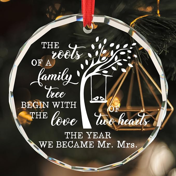 Wedding Gifts for Newlyweds Just Married Decorations Gifts for Newly Engaged Couples Mrs and Mrs Wedding Gift Bridal Shower Gift for Bride Christmas Tree Decoration Glass Round Ornament