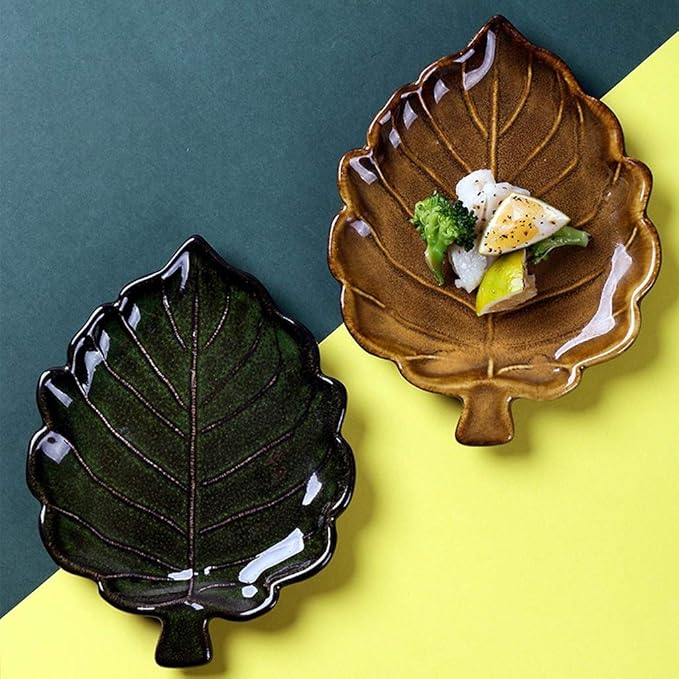 Ceramic Cutlery Salad Bowl Snack Plate Ceramic Appetizer Plate Unique Seasoning Plate Snack Plate Leaf-Shaped Small Plate Fruit Pastry Plate Small Bowl (Color : B)
