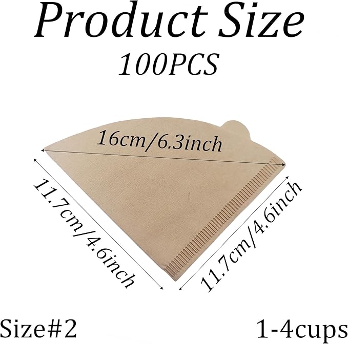 pson 100Pcs Coffee Filters #2, Disposable Coffee Filter Paper for 1-4 Cups, Compatible with Drip Coffee Maker and Pour Over(Brown)