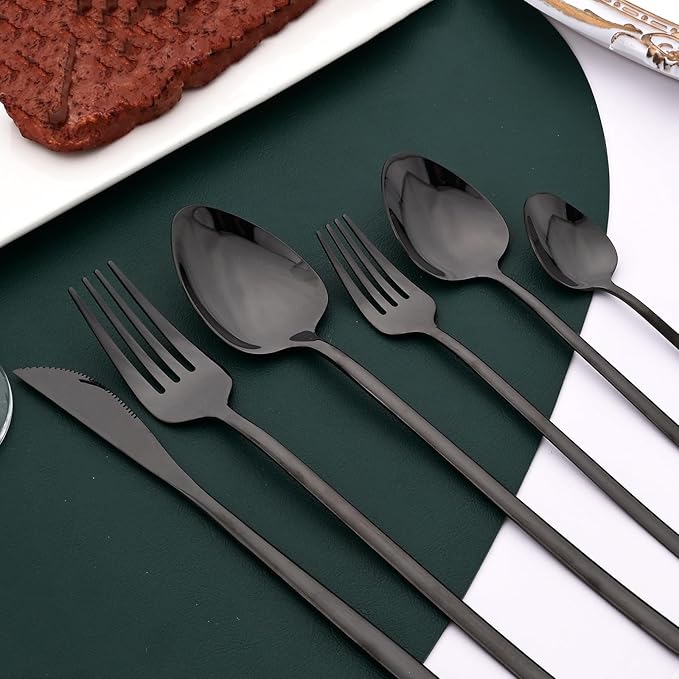 36-piece Black 18/10 Stainless Steel Flatware Set, Resuable Cutlery Set For 6, Complete Tableware Set For Home Restaurant Wedding Party Daily Meal, Mirror Polish