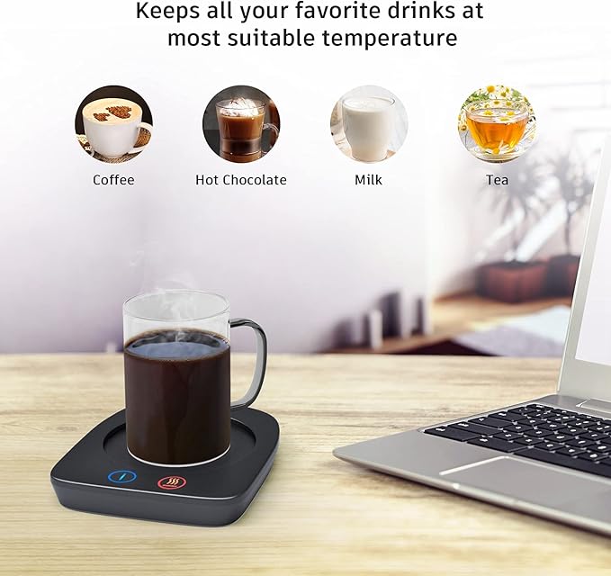 VOBAGA Coffee Mug Warmer & Cup Set, Electric Beverage Warmer with Three Temperature Settings for Home Office Desk, Smart Coffee Warmer Plate with Auto Shut Off for Cocoa Tea Milk