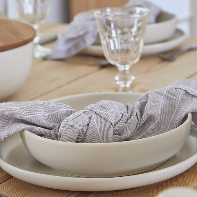 Casafina Ceramic Stoneware 16-Piece Place Setting Service for 4 with Cereal & Pasta Bowls - Pacifica Collection, Vanilla | Microwave & Dishwasher Safe Dinnerware Set | Restaurant Quality Tableware
