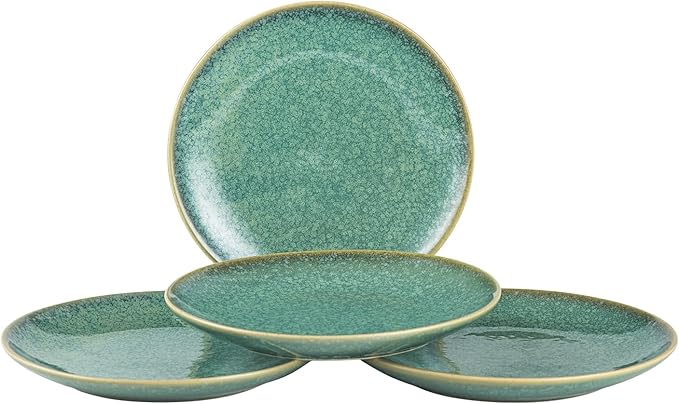 HENXFEN LEAD Dessert, Salad Plates 8 Inch, Porcelain Serving Dishes for Appetizers, Snacks, Pancakes - Kitchen Dinnerware Set Dishwasher, Microwave Safe - Reactive Green