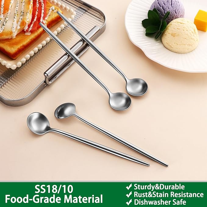 7.95 Inches SS18/10 Long Handle Iced Tea Spoons,Set Of 4 Satin Finishing Stainless Steel Long Spoons For Stirring Cocktail,Ice Cream,Milk,Iced Teaspoons Set