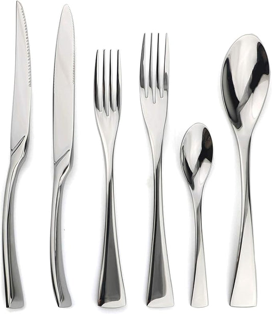 18/10 Stainless Steel Flatware Set, Serrated Steak Knife, Mirror Polishing Silver, Service for 4