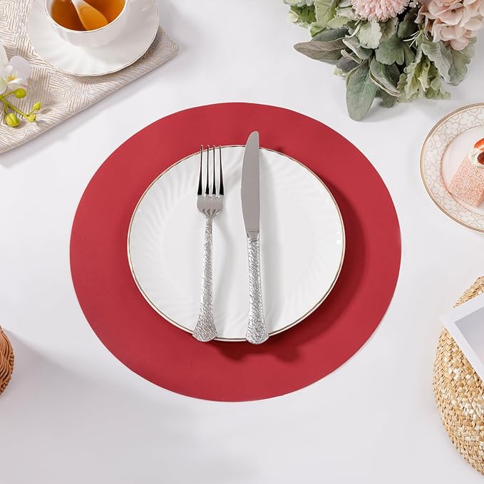 SHACOS 100 pcs Christmas Disposable Round Paper Placemats 13 inch Colored Paper Decorative Place Mats for Wedding Birthday Party Events Table Decoration, Dark Red
