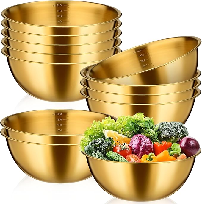 12 Pcs 1.9qt Stainless Steel Mixing Bowls with Graduations Bulk Metal Salad Mixing Bowl with Scale Nesting Metal Prep Reusable Baking Cooking Food Soup Storage Organizers for Kitchen Refrigerator