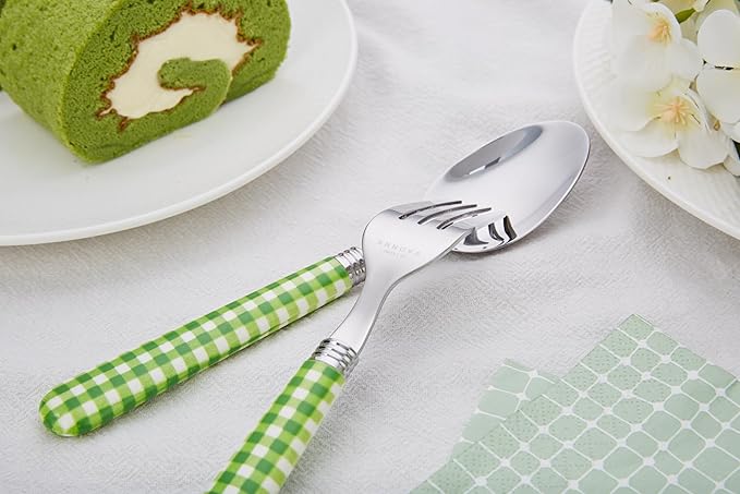 ANNOVA Silverware Set Stainless Steel Colorful Tableware Kitchen Flatware Set Utensils, Includes Dinner Knives, Forks, Spoons, Salad Forks & Dessert Spoons (Green/Checkered, 20 Pieces)