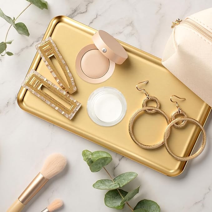 6 Pack Gold Stainless Steel Serving Platters 10.4" Rectangle Serving Tray Decorative Vanity Organizer Tray for Dining BBQ Wedding Party Buffet Appetizer Bathroom Supplies