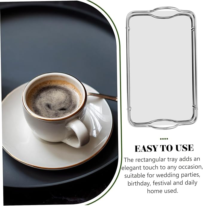 1pc Stainless Steel Rectangular Serving Tray Handles Elegant Entertaining Tray for Parties and Home Use for Snacks and Drinks Silver Finish