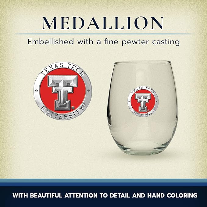 Heritage Pewter Texas Tech Red Raiders Stemless Glass Goblets – Set of 2 | 15 OZ Goblet Wine Glasses | Expertly Crafted Pewter Glass