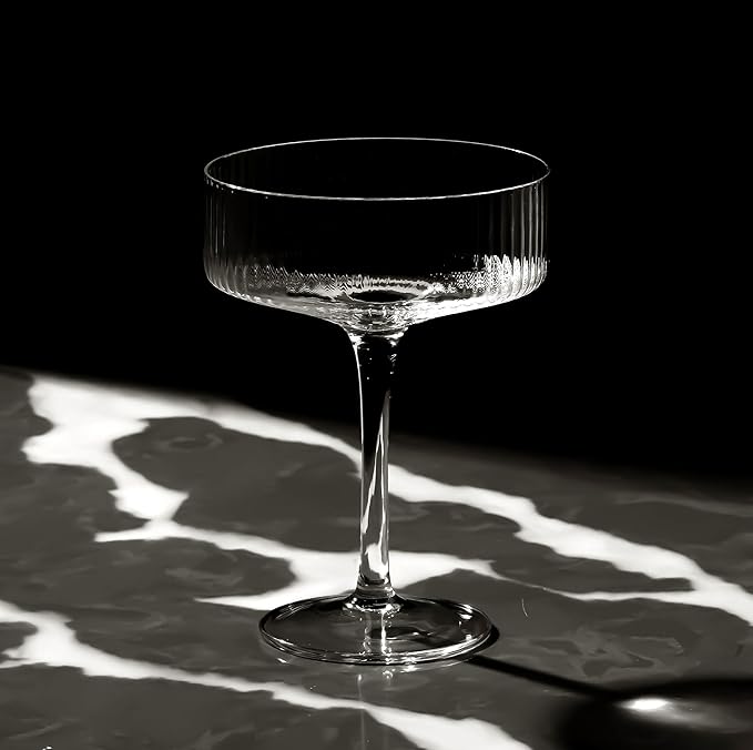 LEMONSODA Clear & Ribbed Martini Coupe Glasses - Classic Barware for Espresso Martini, Manhattan, Cosmopolitan – Handcrafted Luxury Glassware for Home Entertaining (Ribbed 9.5oz, Set of 6)