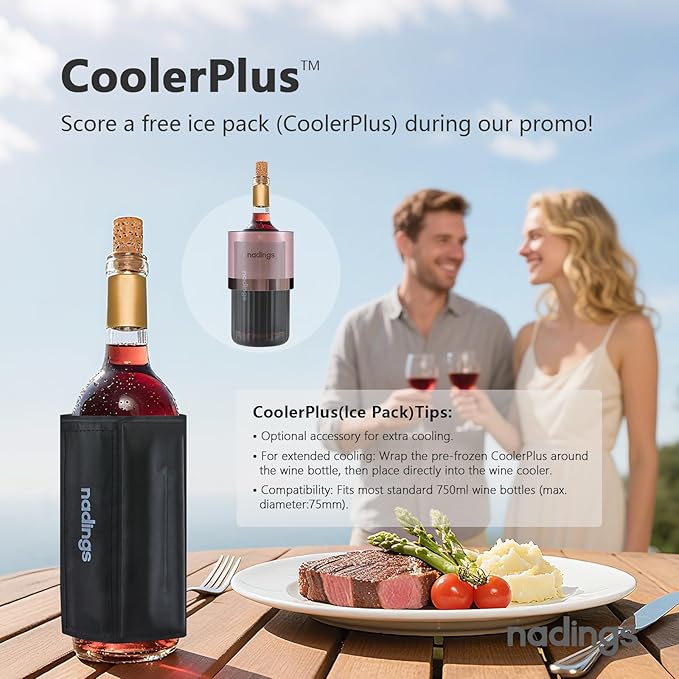 Wine Chiller for 750ml Bottles | Portable & Iceless, Keeps Wine/Champagne/Beer Cold 6+ Hours | Vacuum Insulated Stainless Steel | Ideal for Outdoor, Parties & Gifts – Rose Gold