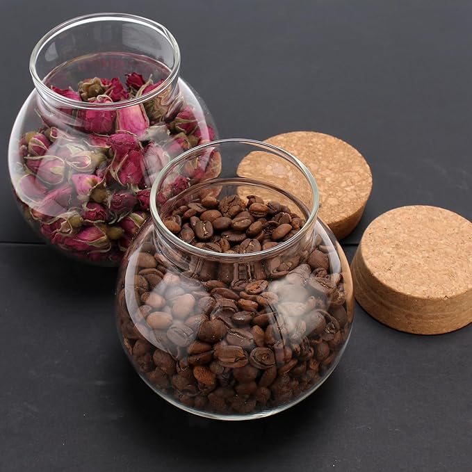17oz Spherical Glass Jar with Cork Lid Airtight - Kitchen Glass Jar for Preserving and Storing candy, tea, Coffee, Spice, flour, Beans etc (4)