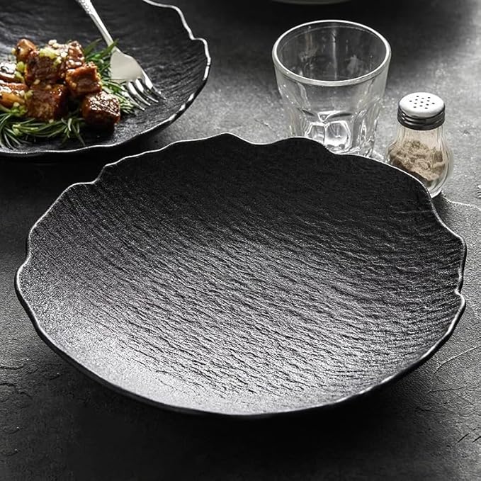 Kitchen Plates 9-inch Black And White Ceramic Household Japanese Soup Bowl Dinner Plate, Appetizer Dessert Serving Tableware Suitable For Kitchen Hotel Restaurant Restaurant Plates(B,11 in)