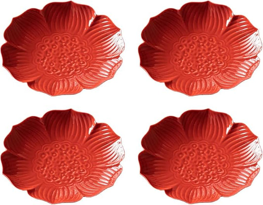 Gaolinci Zen Ceramic Lotus Shaped Appetizer and Dessert Plates (Set of 4)