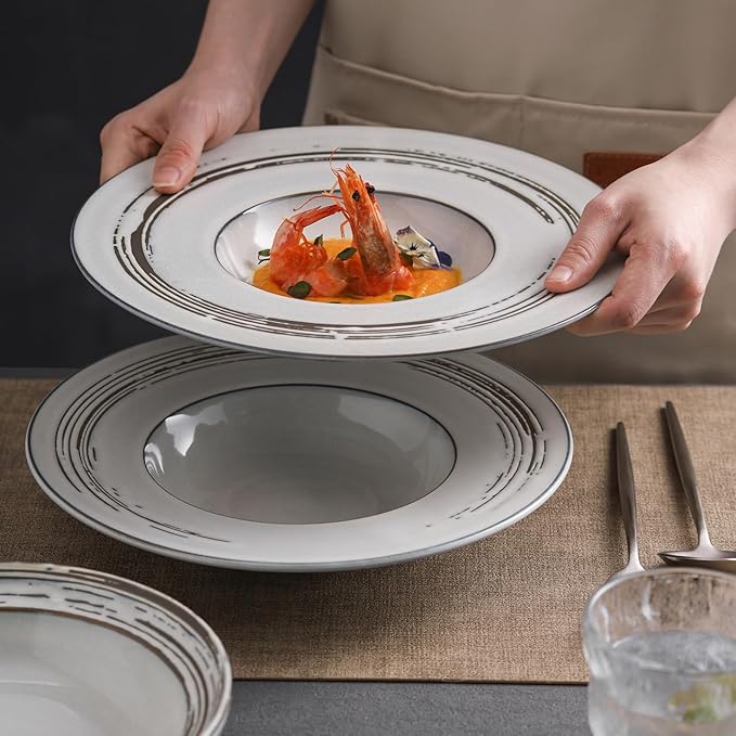 Modern Large Dinner Plates 10-inch Ceramic Plate Household Appetizer Straw Hat Pasta Restaurant Kitchen Hotel Commercial Breakfast Tableware Stackable Dinner Plates