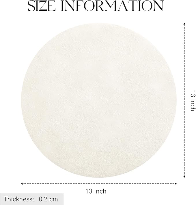 MOSAYT 13 Inch Round Vinyl Placemats Set of 8 - Faux Leather 100% Waterproof Oil-Proof Wipeable PU Place Mats, Heat Resistant Reversible Table Mats for Kitchen, Dining, Outdoor (Beige)