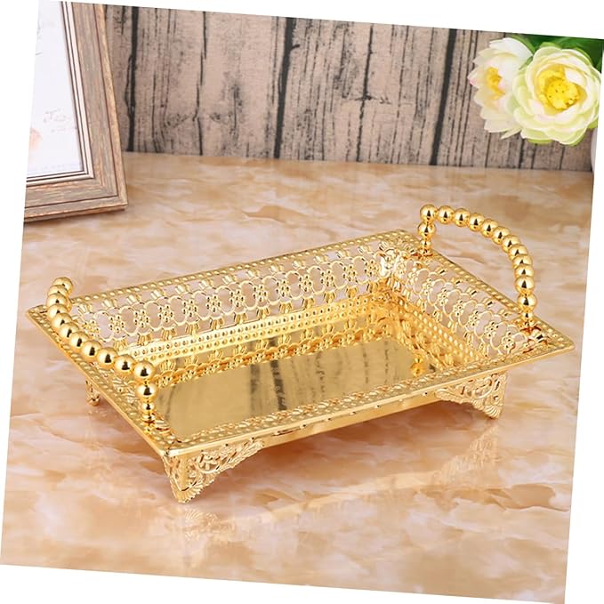 Ciieeo Sturdy Zinc Alloy Metal Fruit Bowl Large Serving Tray Handles Multi-use Snack Tray for Table