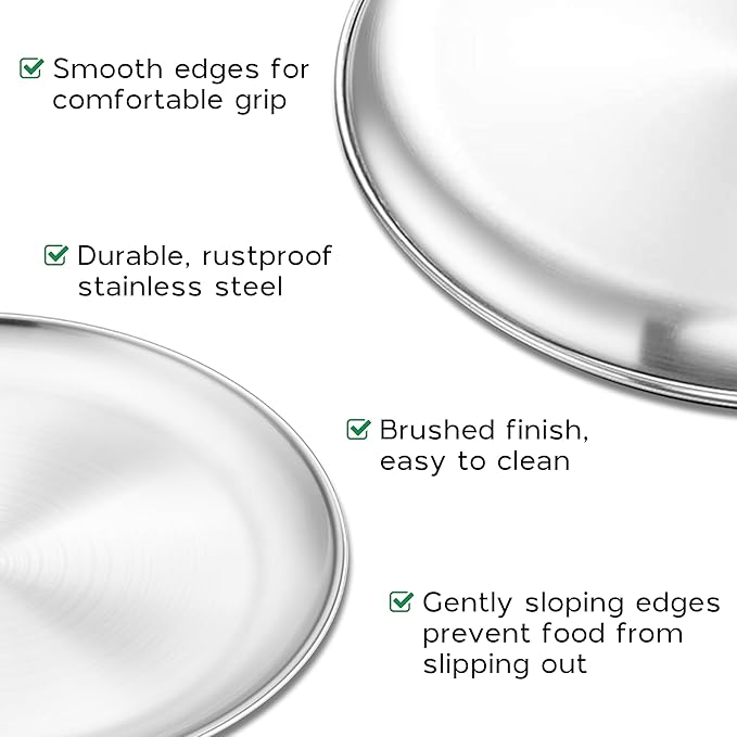 Onader 8-Piece 18/8 Stainless Steel Plates, 7.8 Inch 304 Metal Dinner Camping Plates, Kids Toddlers Round Serving Dishes, Dishwasher Safe