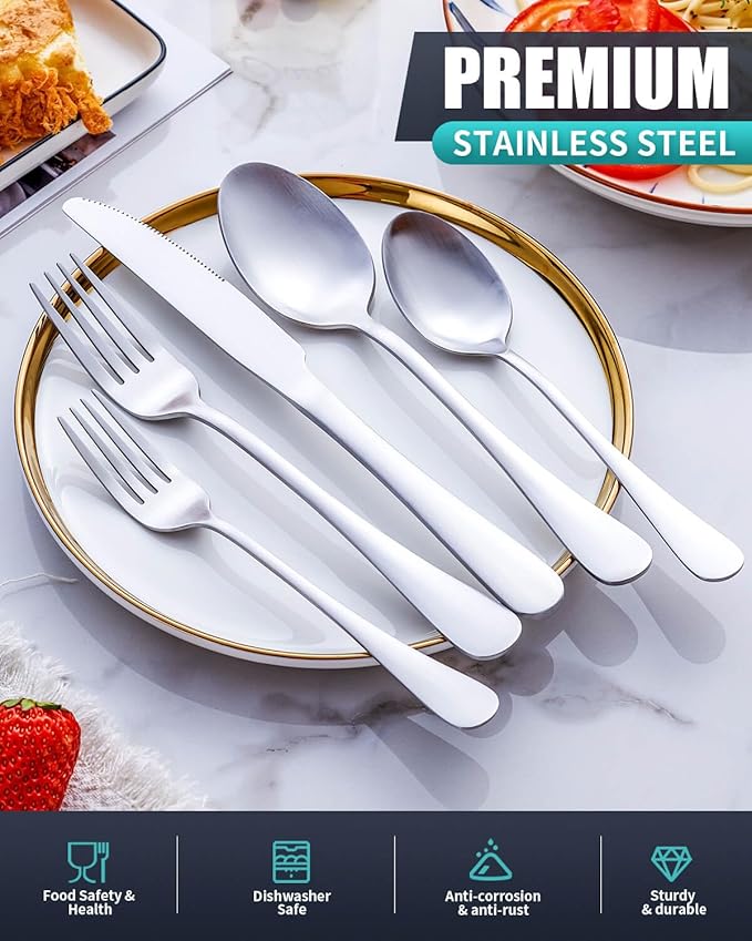 20-Piece Matte Silverware Set for 4, Stainless Steel Rustic Flatware, Modern Cutlery Utensils, Spoons and Forks for Restaurant, Dishwasher Safe
