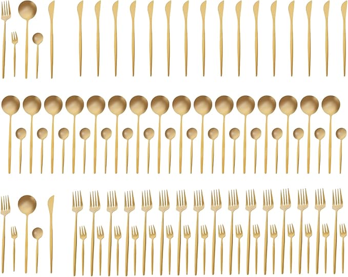90PCS Gold Dinnerware Set, Gold Flatware Cutlery Set, Stainless Steel Utensils Set for Home Restaurant